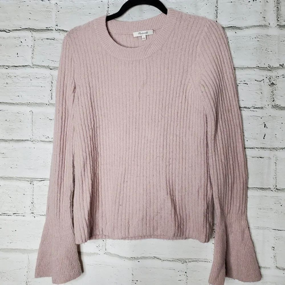 Madewell ruffle cuff pullover sweater pink soft comfortable size small